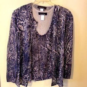 Jones New York paisley gray Light weight sweater top and matching sweater